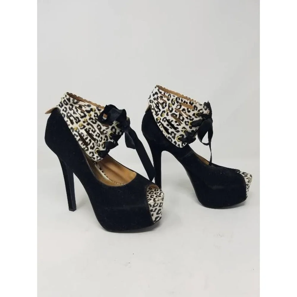 Ermax Womens Stiletto Heels Black Animal Print 8